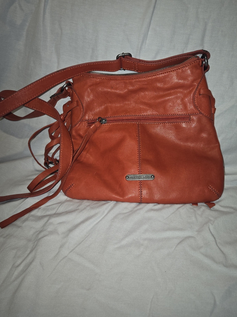 Lucky Brand Vintage Red Orange Leather Studded Boho Crossbody Bag